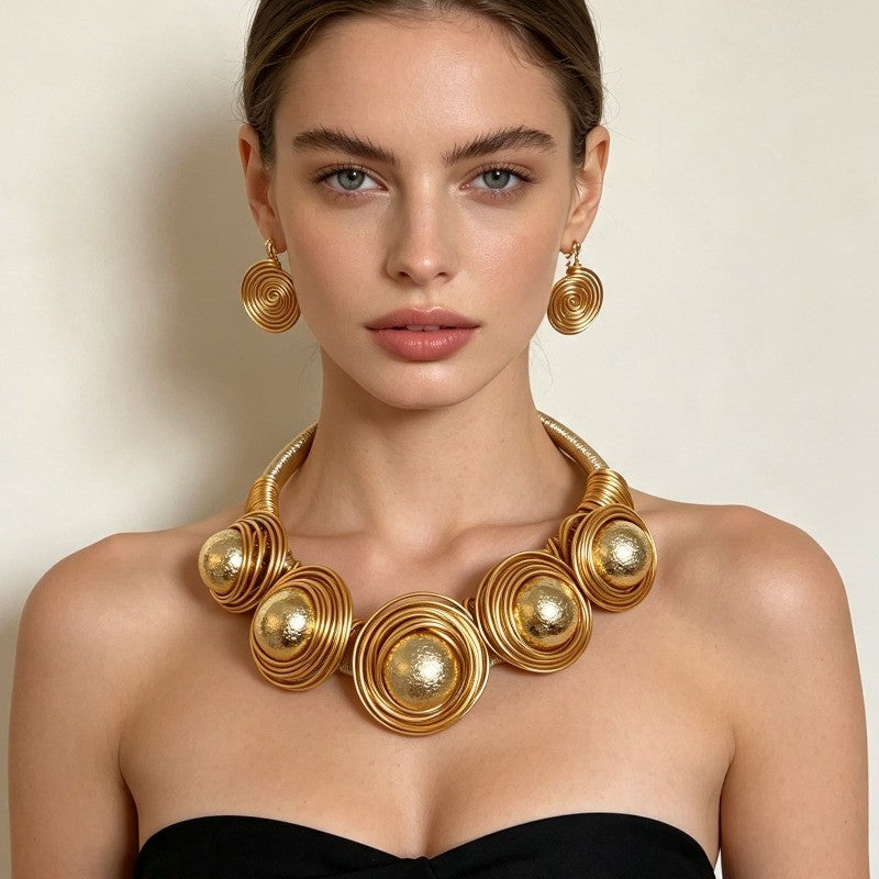 Boho Woven Spiral Necklace and Earrings Set