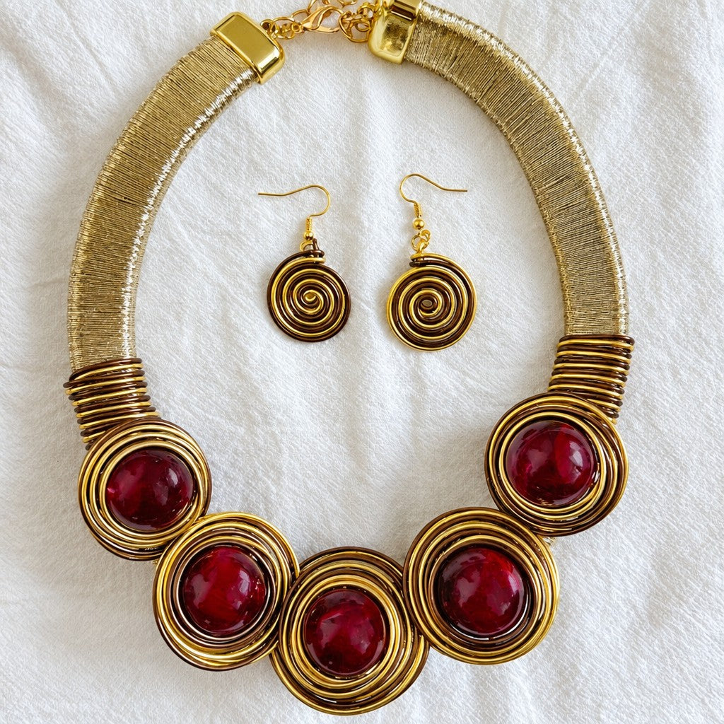 Boho Woven Spiral Necklace and Earrings Set