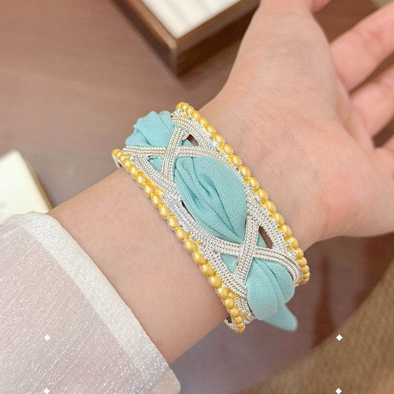 Elegant Mint Scarf Woven Cuff Bracelet