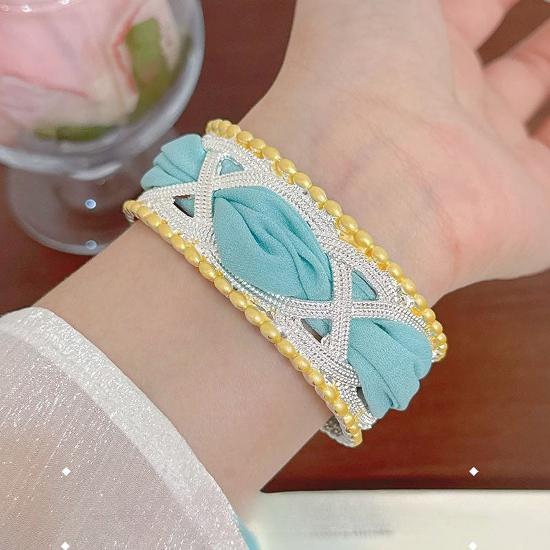 Elegant Mint Scarf Woven Cuff Bracelet