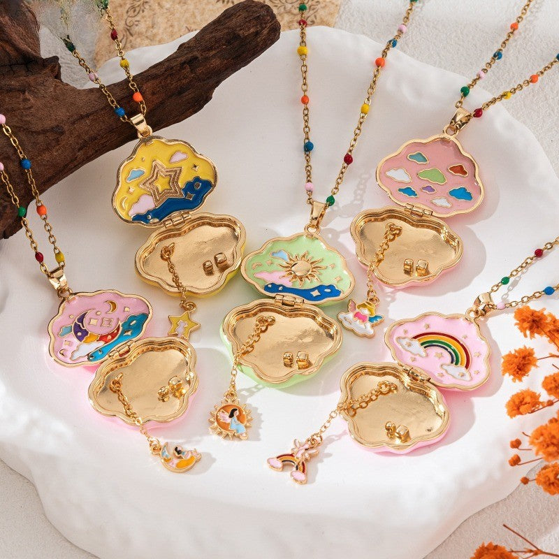 Boho Colorful Enamel Cloud Locket Necklace