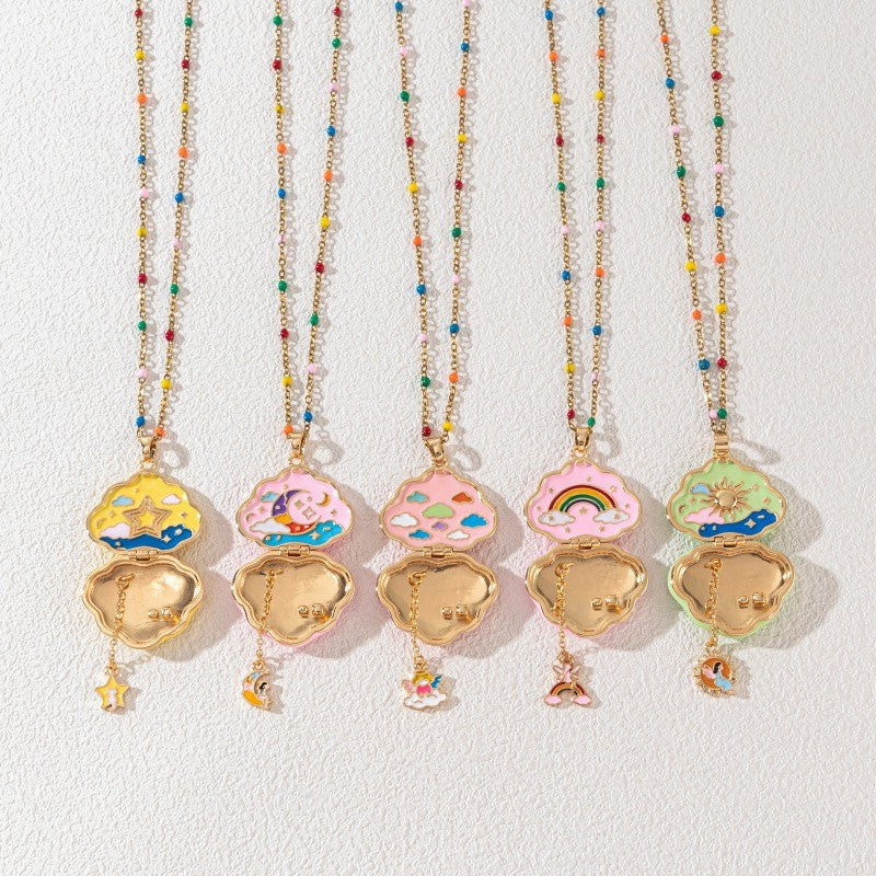 Boho Colorful Enamel Cloud Locket Necklace