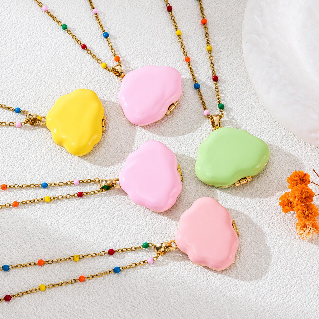 Boho Colorful Enamel Cloud Locket Necklace