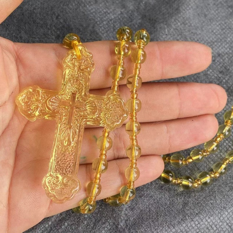 Boho Amber Glass Bead Cross Necklace