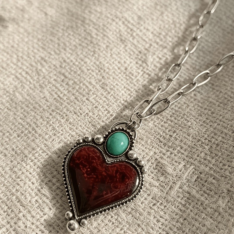 Vintage Boho Red Heart Pendant Necklace