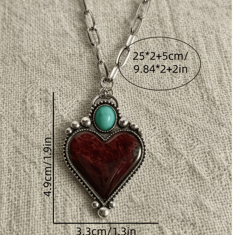 Vintage Boho Red Heart Pendant Necklace