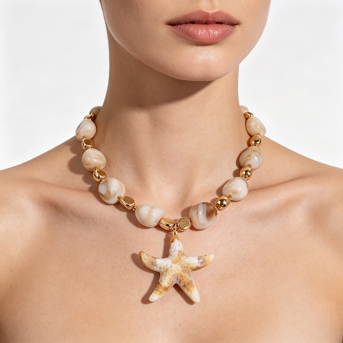 Boho Faux Marble Starfish Necklace