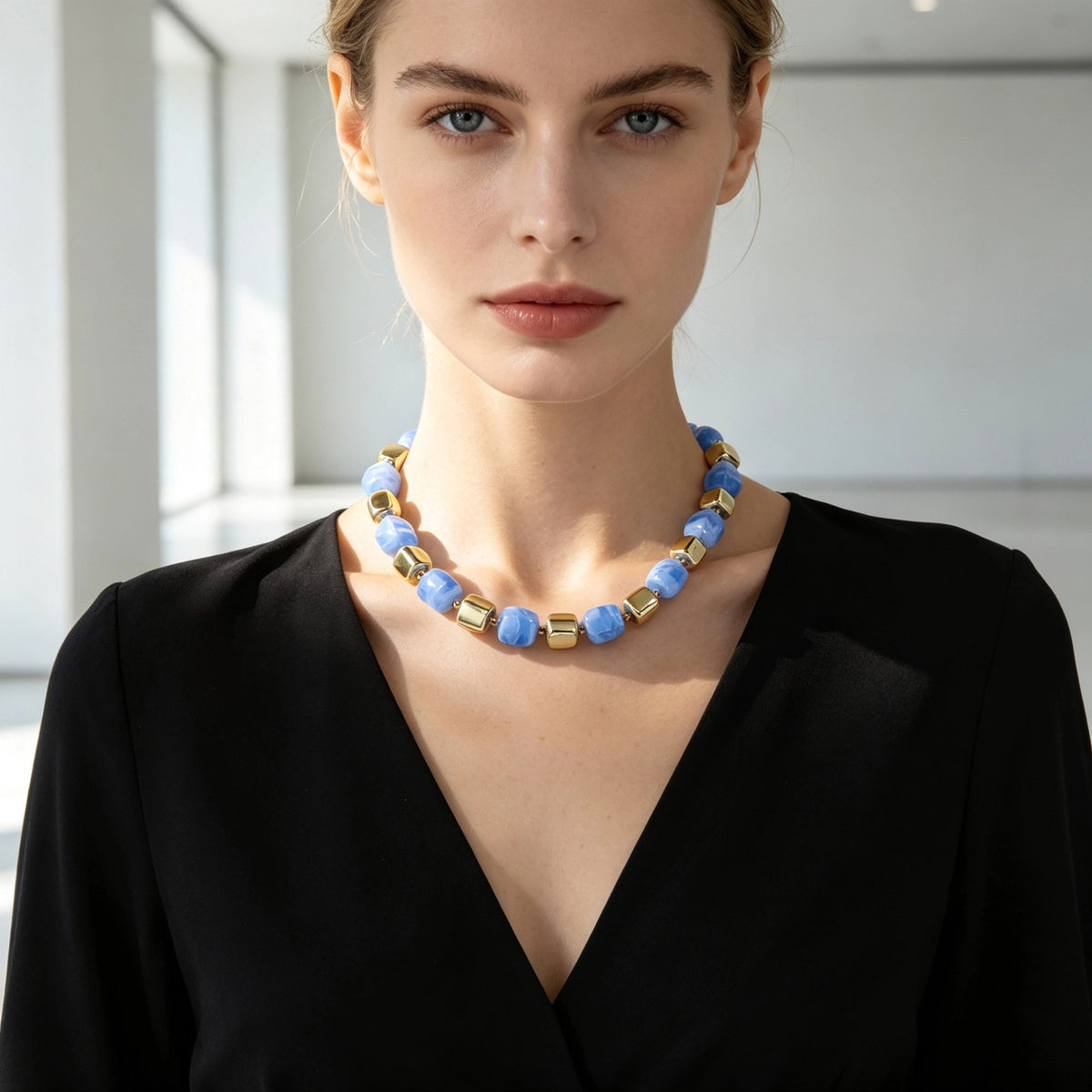 Boho Amber Cube Bead Necklace