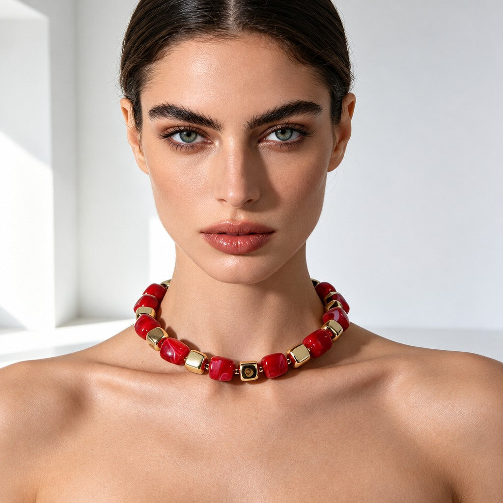 Boho Amber Cube Bead Necklace