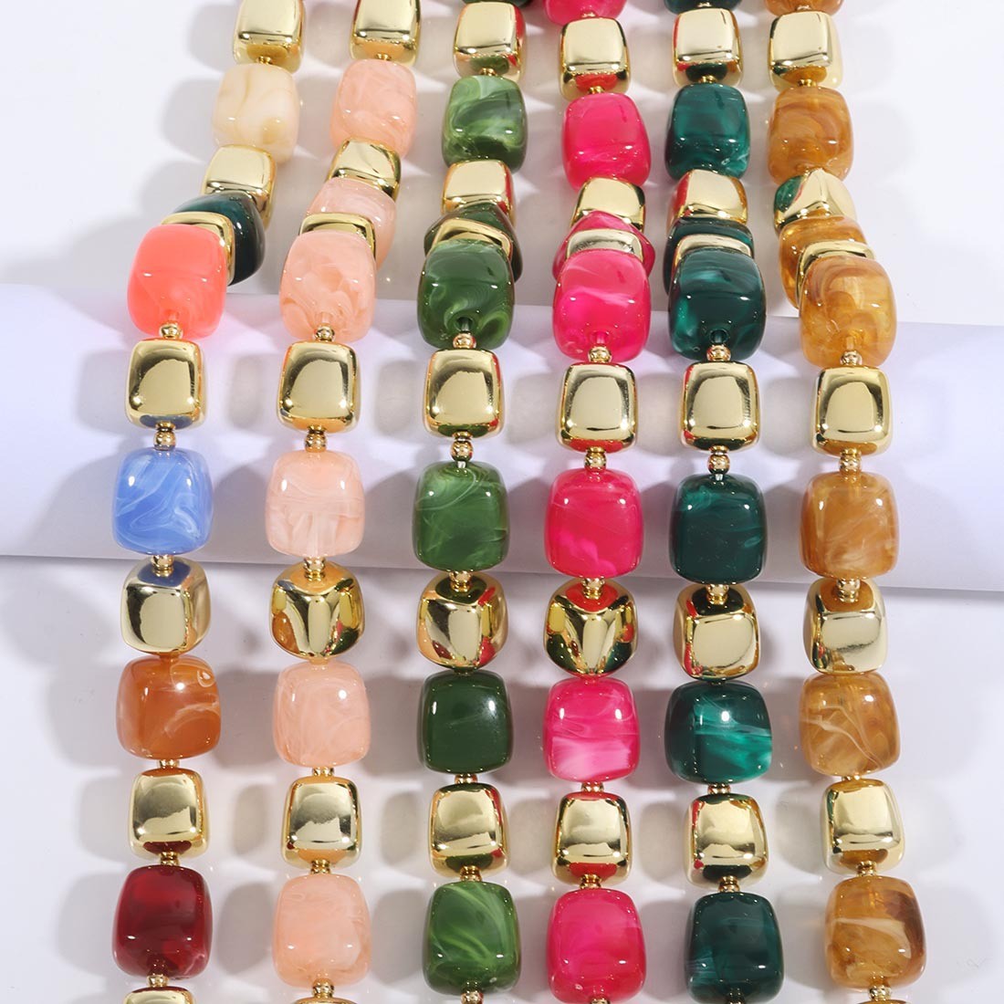 Boho Amber Cube Bead Necklace