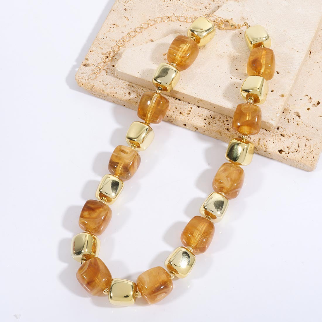 Boho Amber Cube Bead Necklace