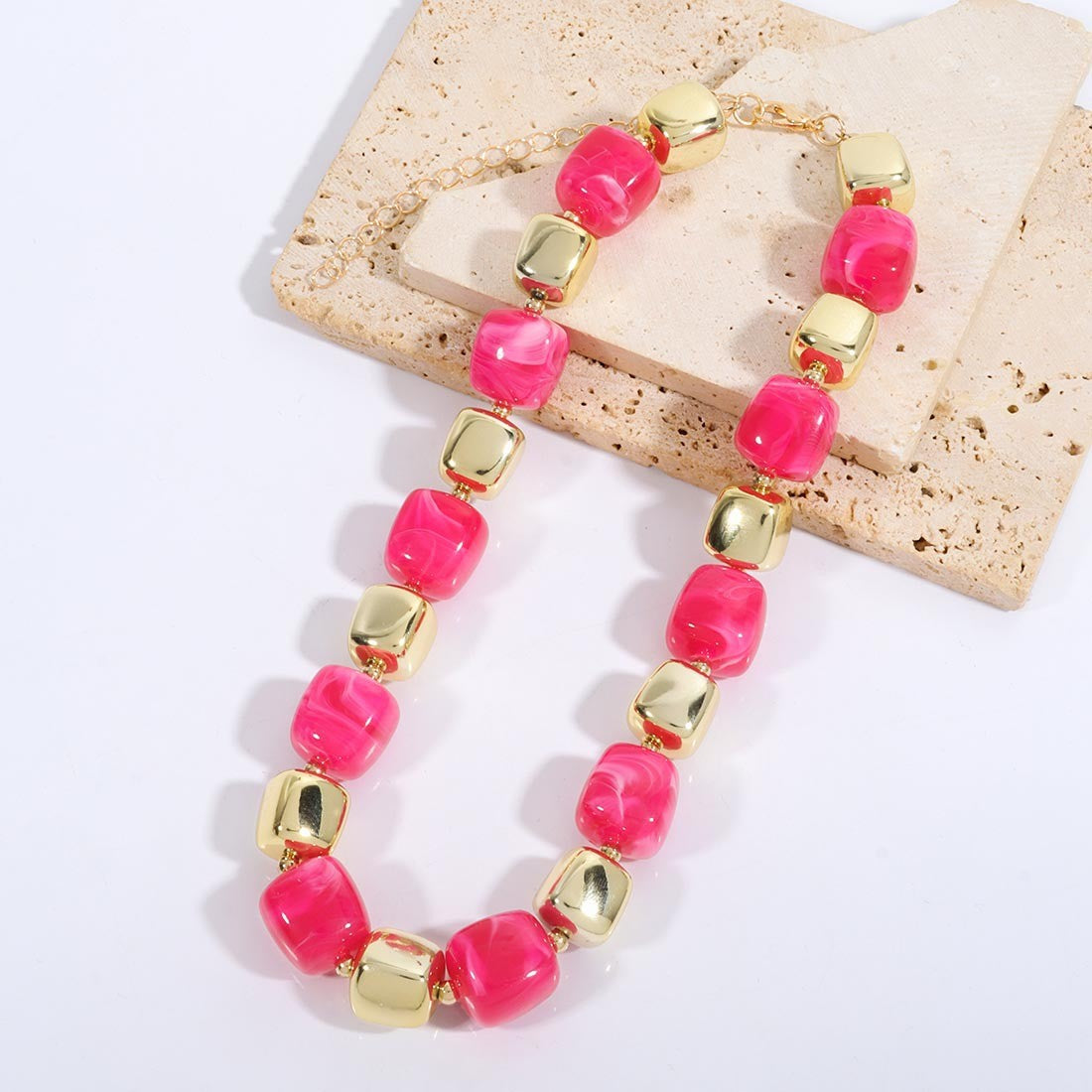 Boho Amber Cube Bead Necklace