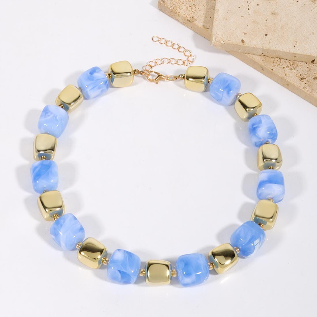 Boho Amber Cube Bead Necklace