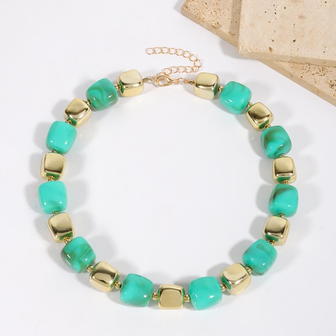 Boho Amber Cube Bead Necklace