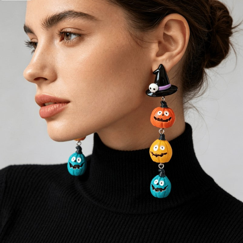 Cute Halloween Witch Hat Pumpkin Earrings