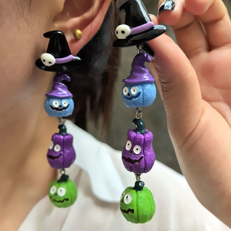 Cute Halloween Witch Hat Pumpkin Earrings