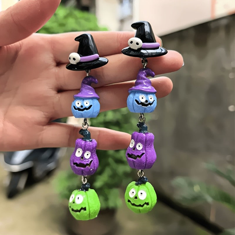 Cute Halloween Witch Hat Pumpkin Earrings