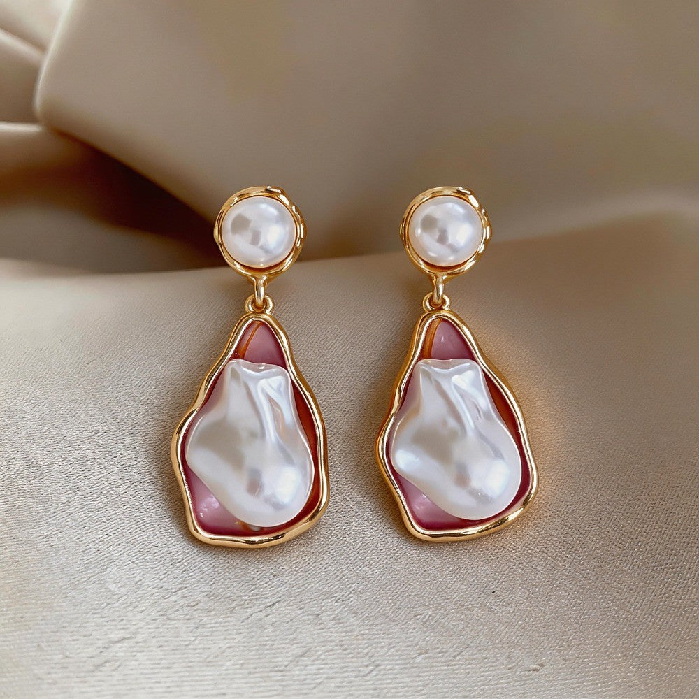 Classy Pink Baroque Pearl Drop Earrings