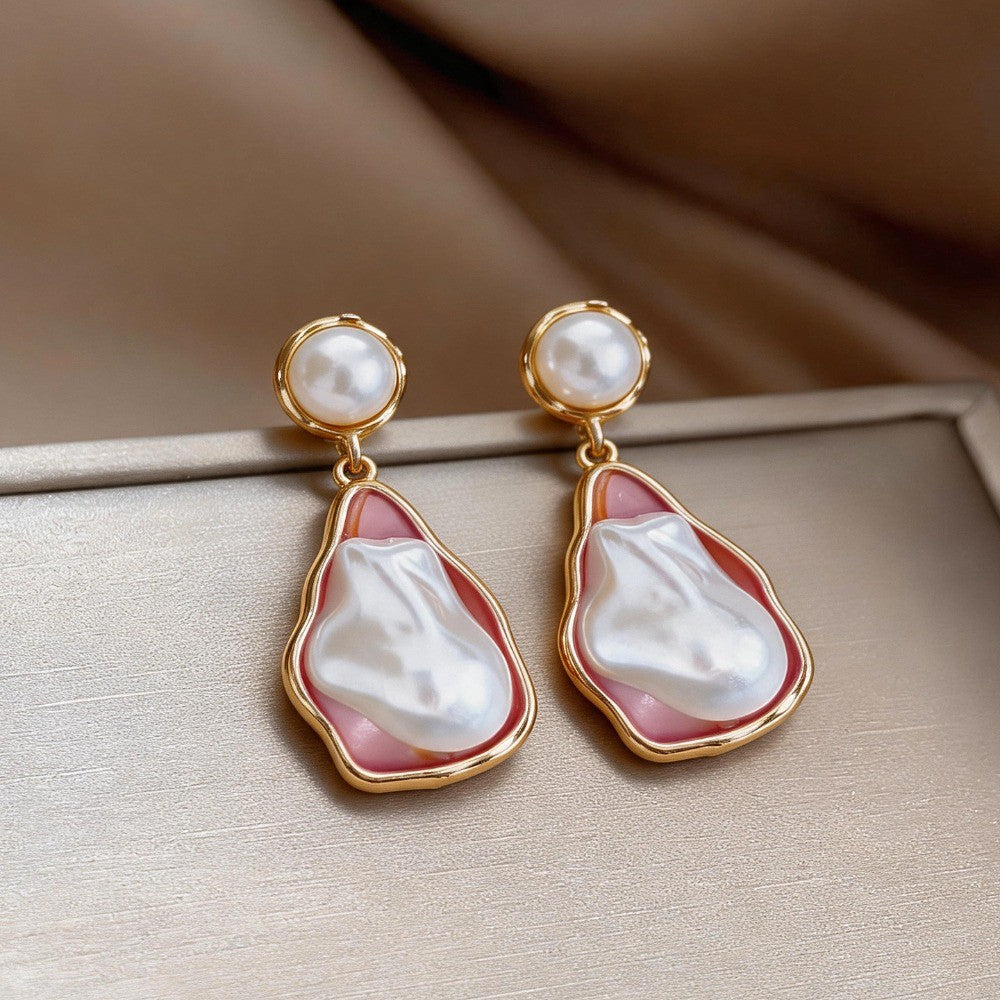 Classy Pink Baroque Pearl Drop Earrings