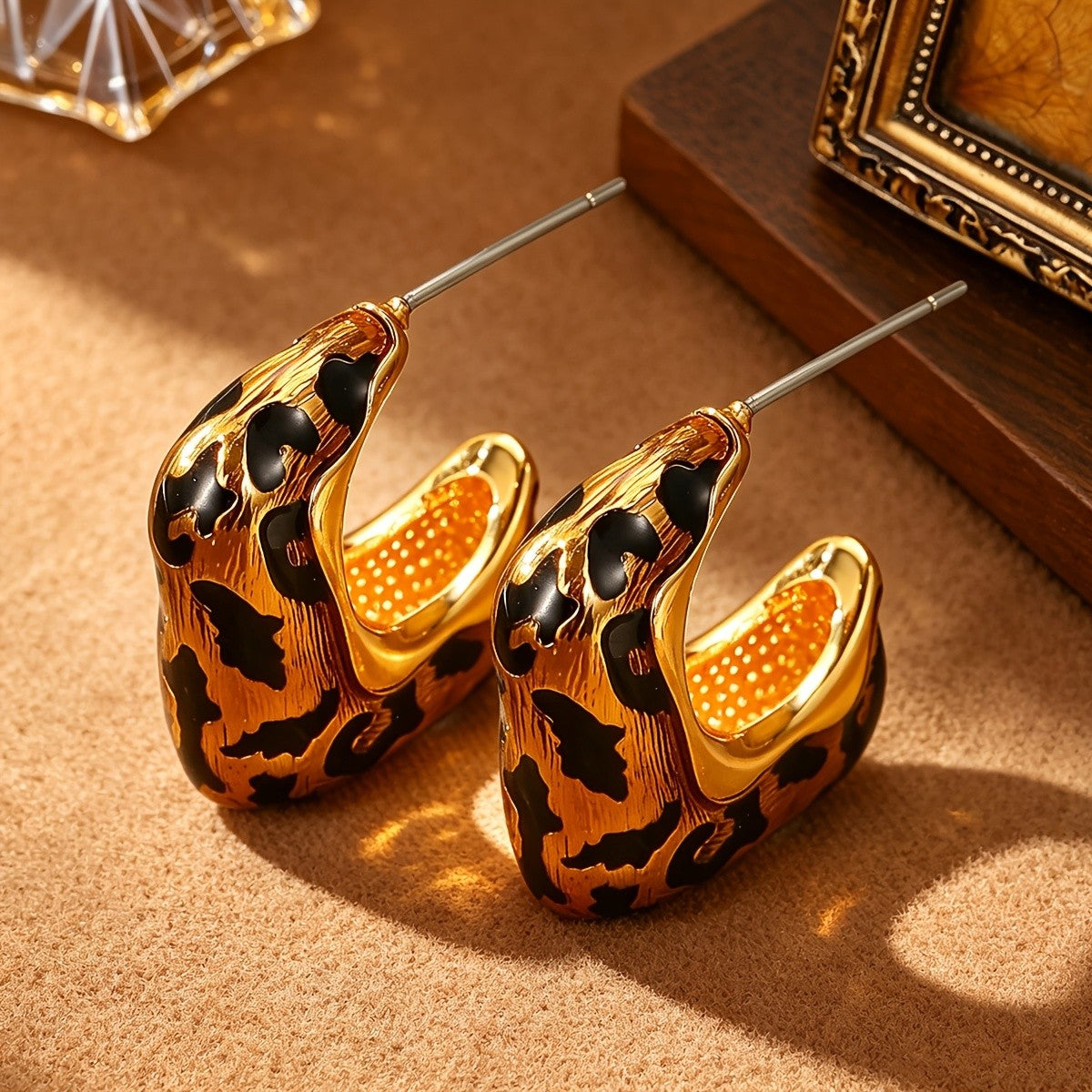Vintage Leopard Print Sculptural Earrings