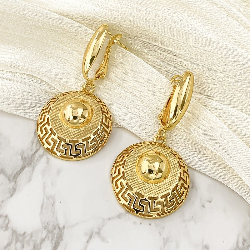 18k Vintage Greek Key Disc Earrings