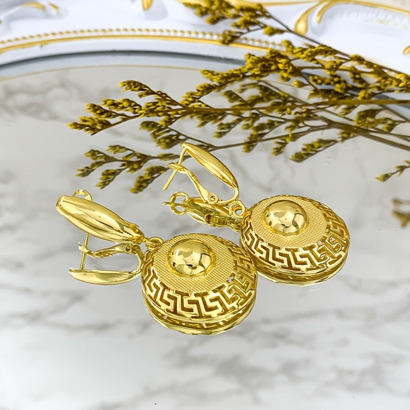 18k Vintage Greek Key Disc Earrings
