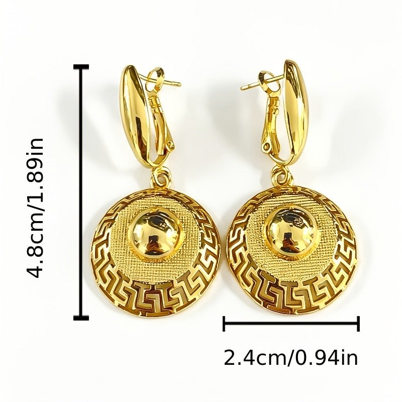 18k Vintage Greek Key Disc Earrings