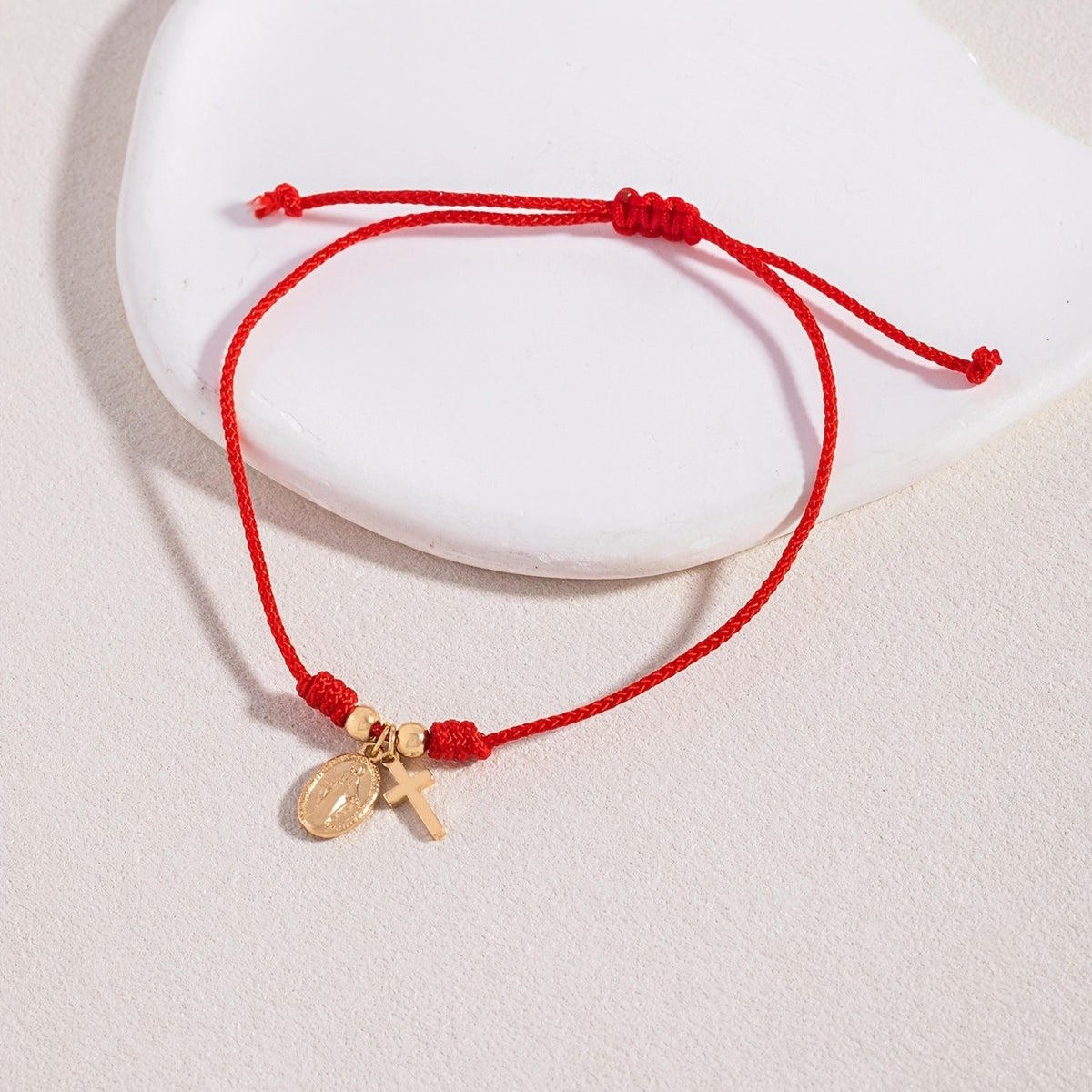 Dainty Red Rope Cross Anklet