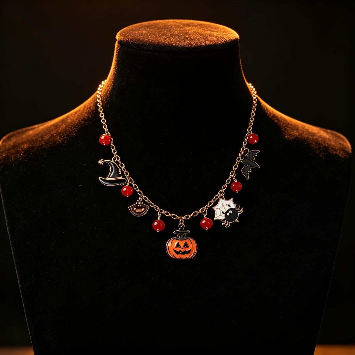 Gothic Enamel Halloween Charm Necklace