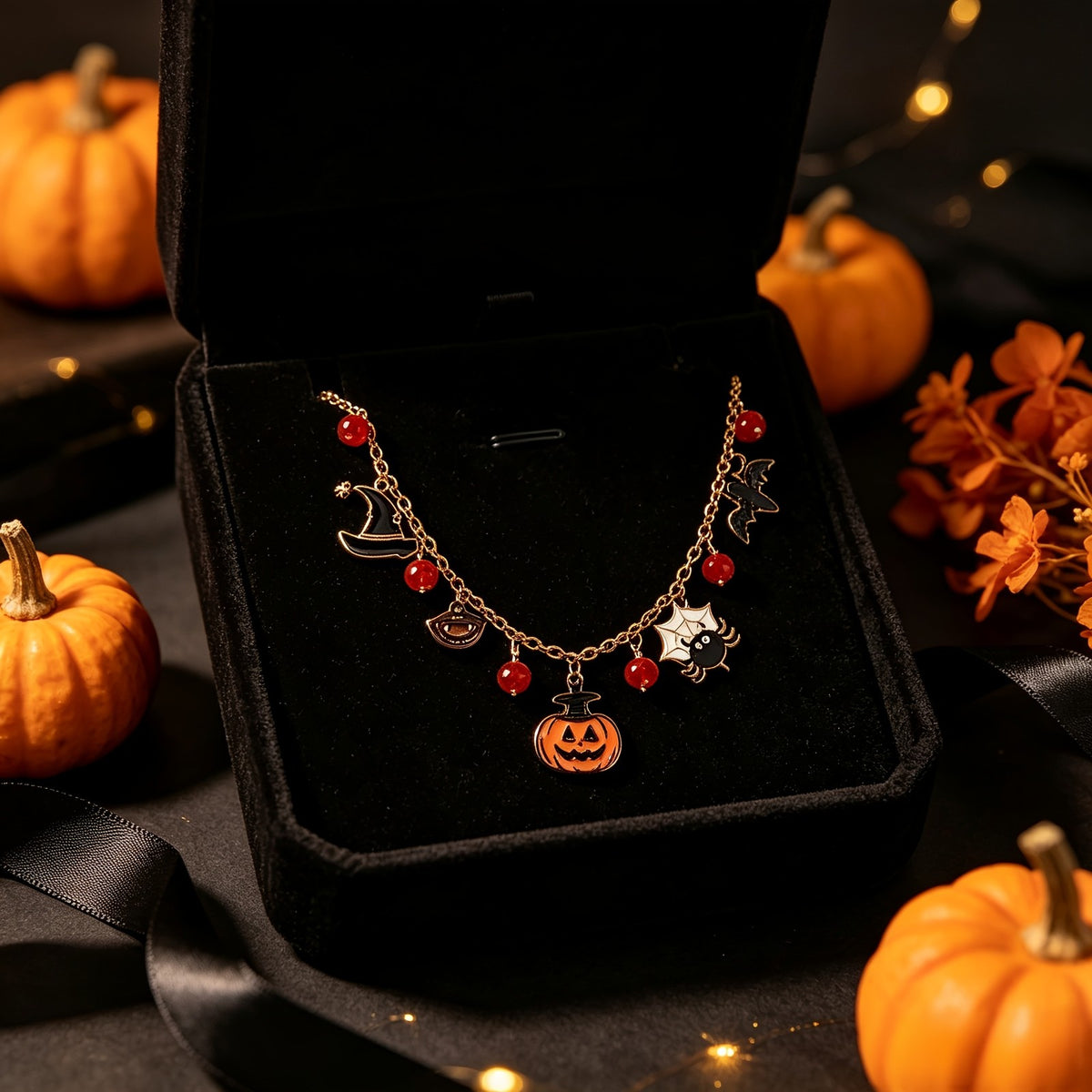 Gothic Enamel Halloween Charm Necklace