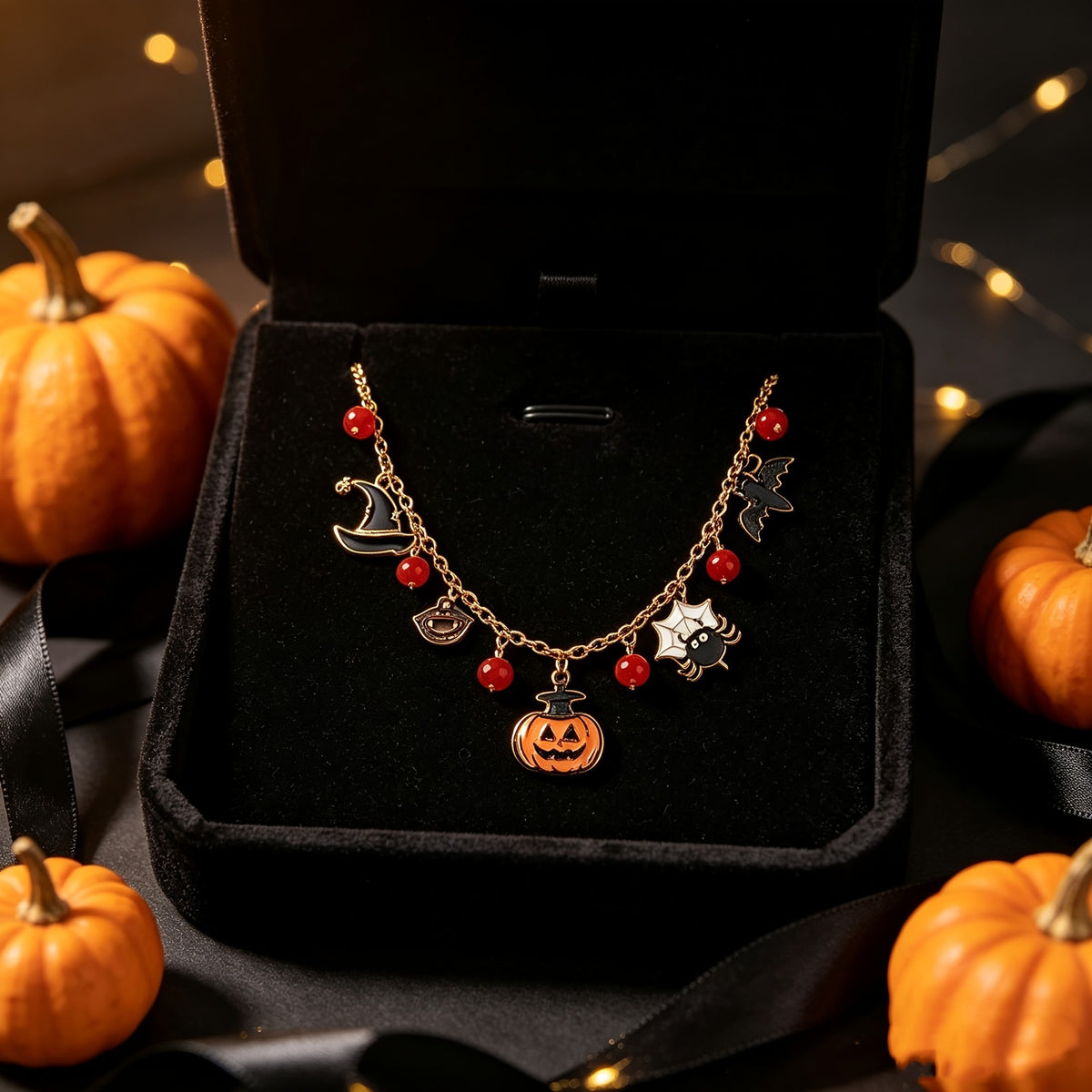 Gothic Enamel Halloween Charm Necklace