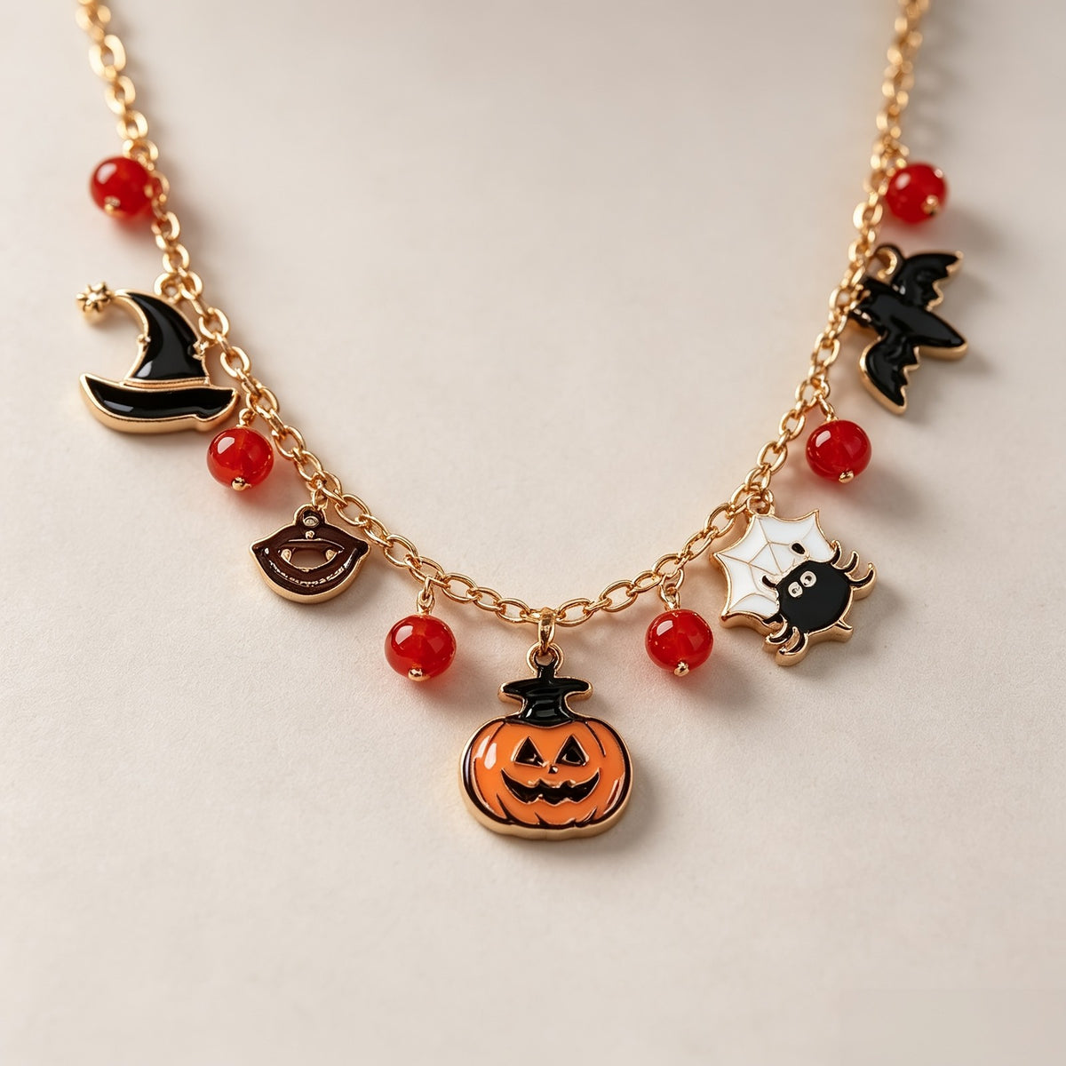 Gothic Enamel Halloween Charm Necklace