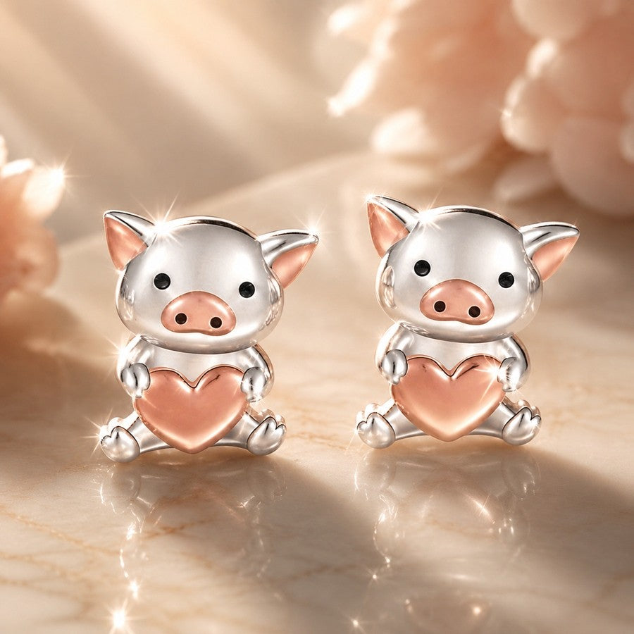 Cute Piglet Heart Stud Earrings