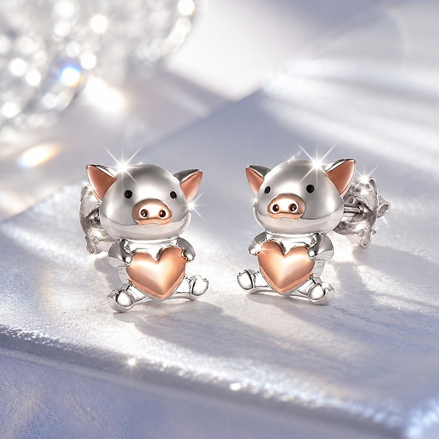 Cute Piglet Heart Stud Earrings