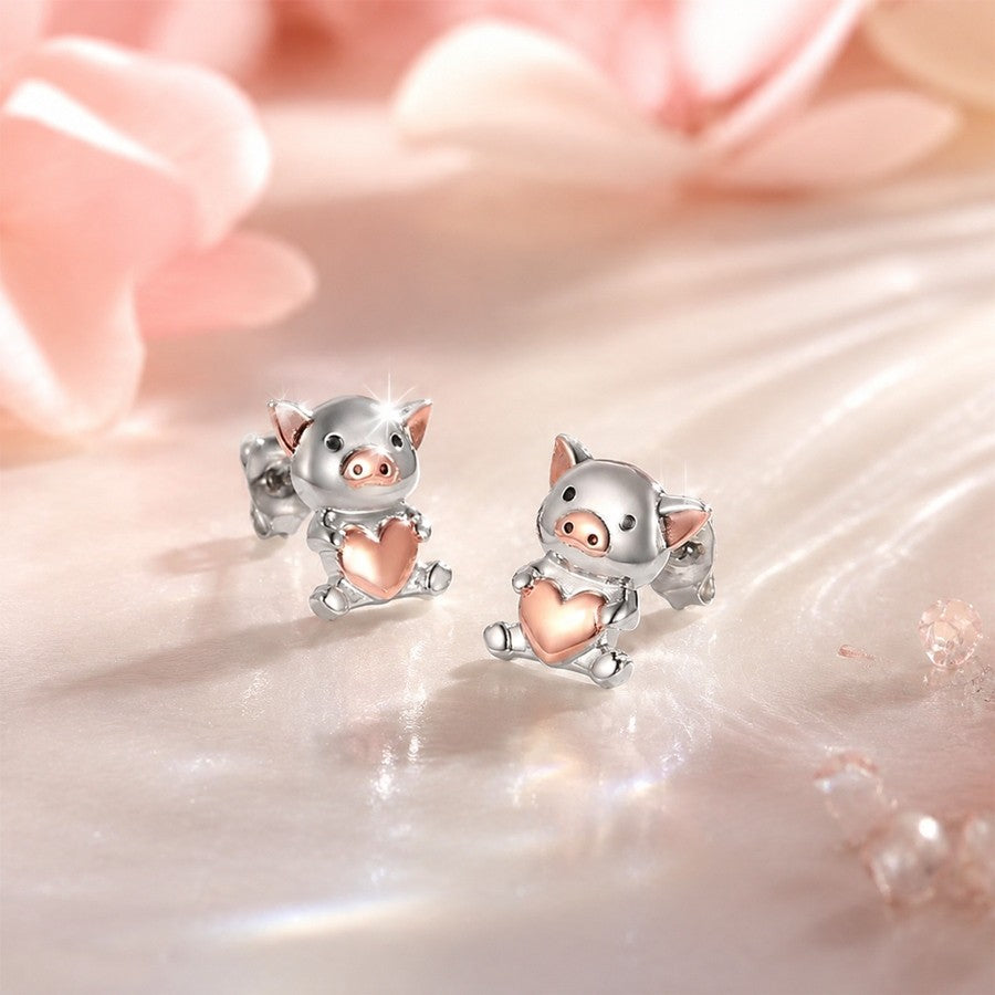 Cute Piglet Heart Stud Earrings