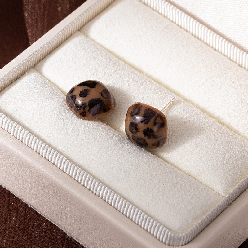 5pc Vintage Leopard Print Stud Earring Set