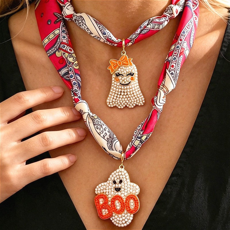18k Cute Ghost Pearl Scarf Necklace