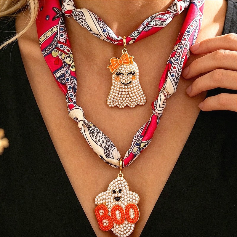 18k Cute Ghost Pearl Scarf Necklace