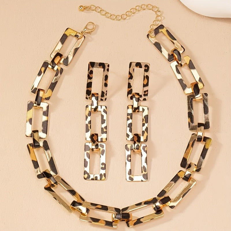 Classy Leopard Link Necklace Set