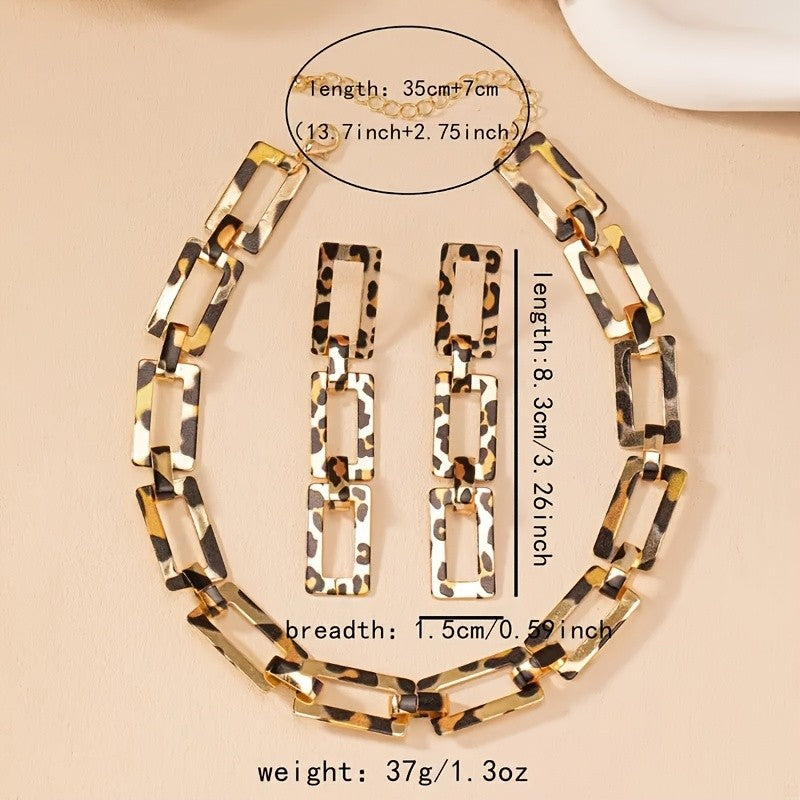 Classy Leopard Link Necklace Set