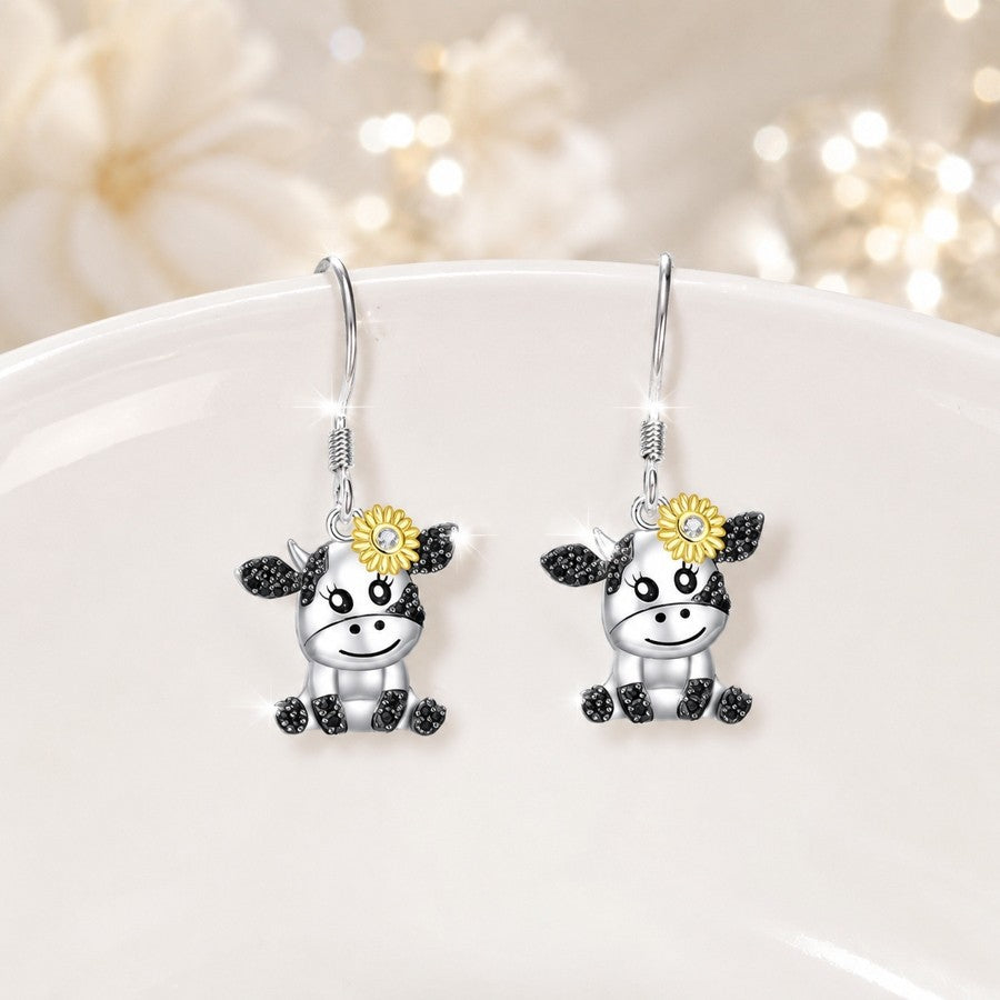 Cute Daisy Cow Drop Earrings
