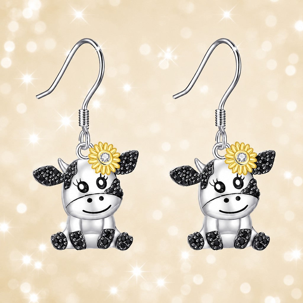 Cute Daisy Cow Drop Earrings