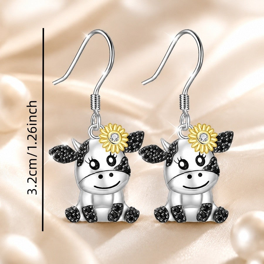 Cute Daisy Cow Drop Earrings