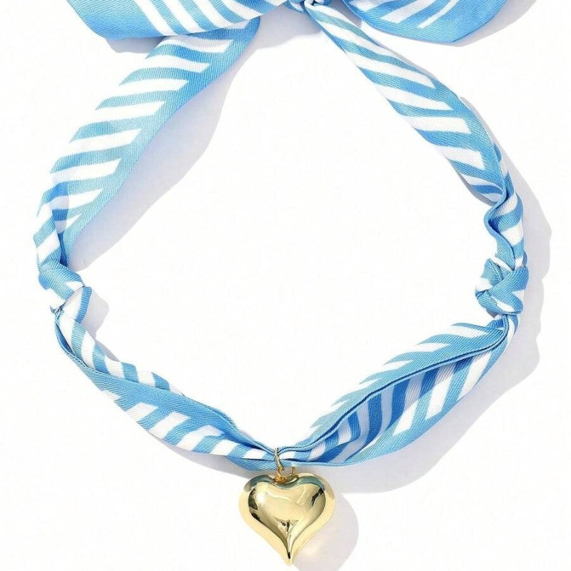 Boho Blue Striped Heart Necklace
