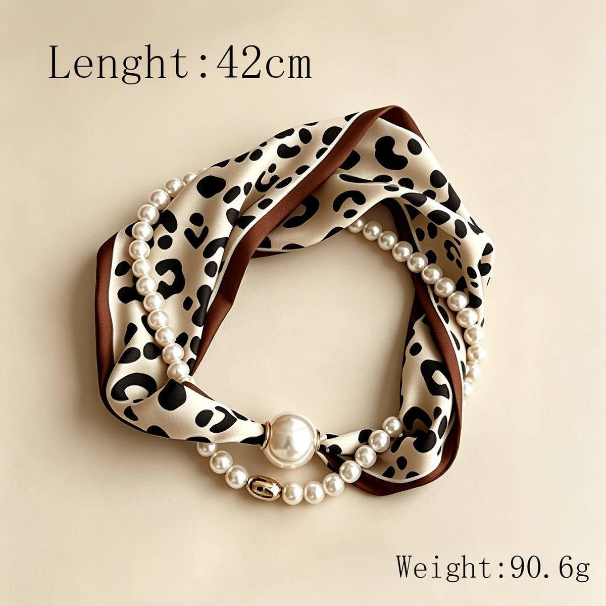 Boho Leopard Print Scarf Pearl Necklace
