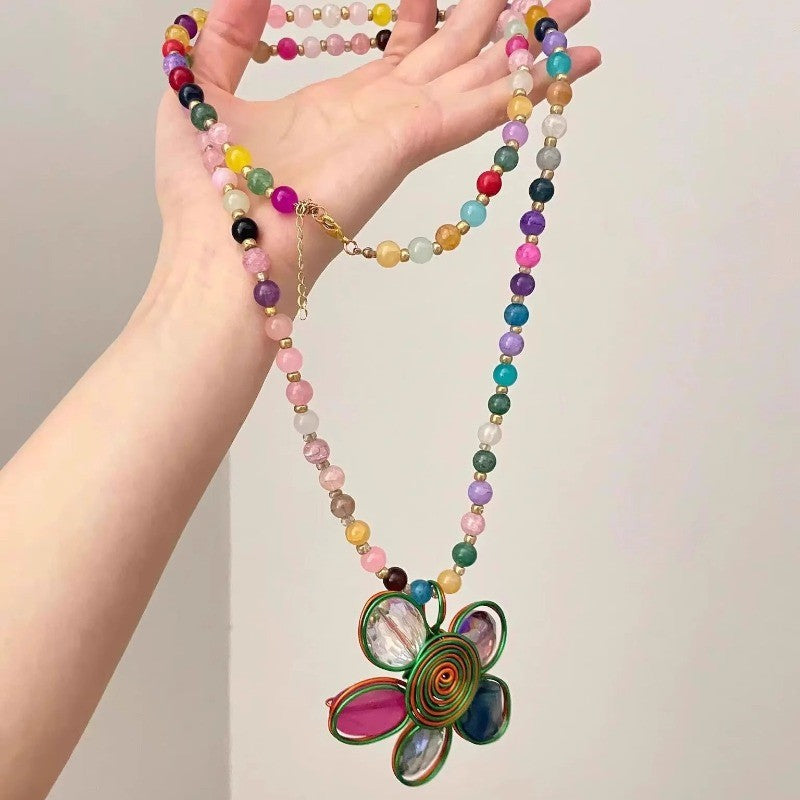 Boho Multicolor Acrylic Flower Necklace