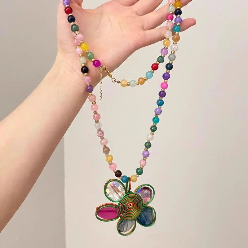 Boho Multicolor Acrylic Flower Necklace
