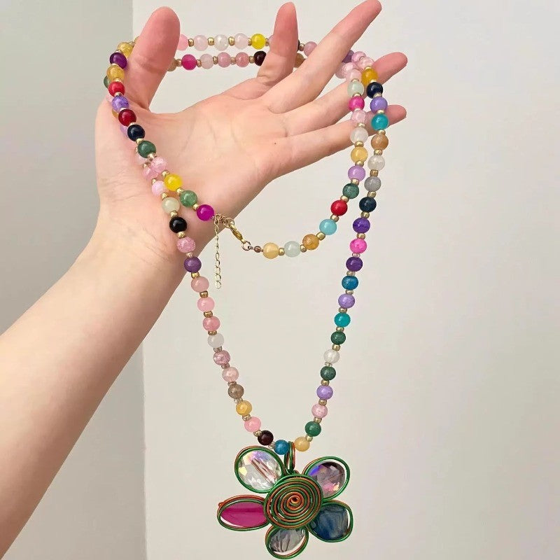 Boho Multicolor Acrylic Flower Necklace