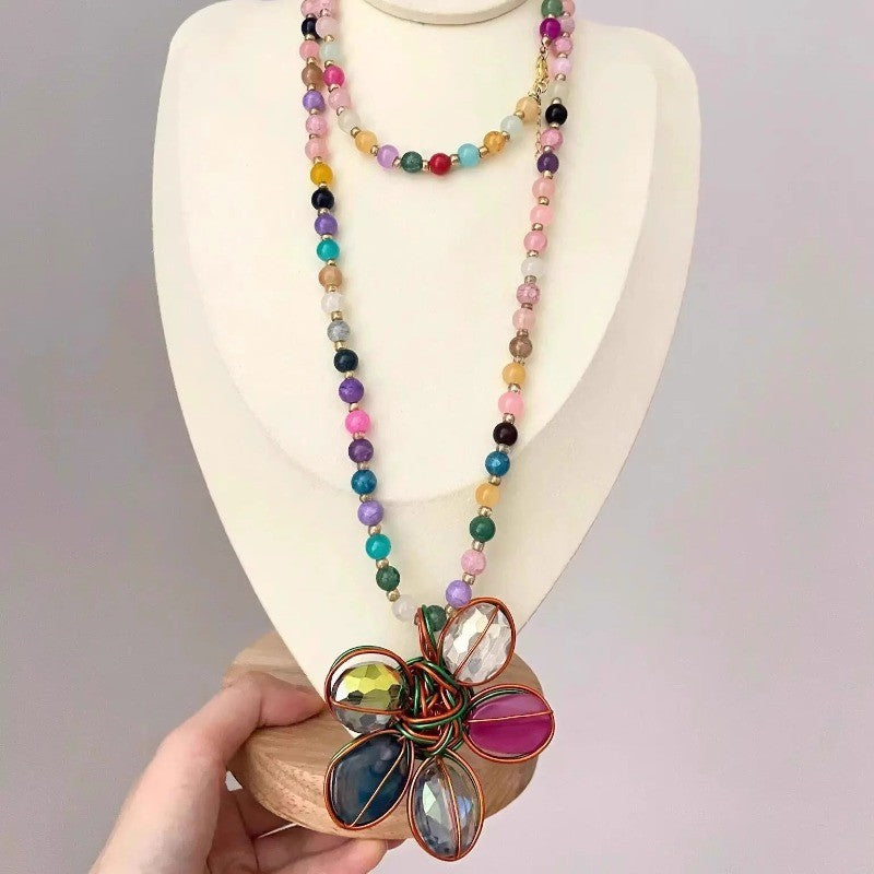 Boho Multicolor Acrylic Flower Necklace