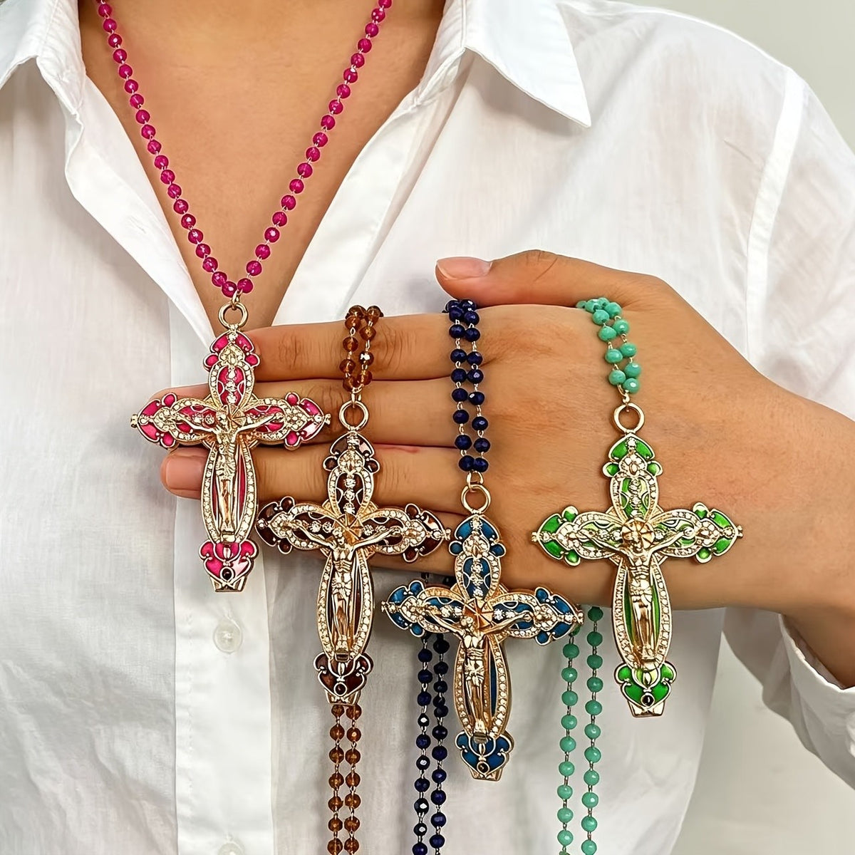 Vintage Inspired Enamel Cross Necklace